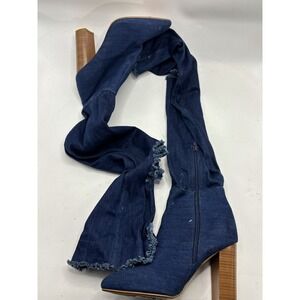 Report Denim Over The Knee Boots Pointed Toe Block Heel Frayed Denim blue 6.5